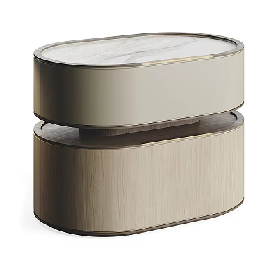 Elegant Modern Nightstand Design With Round Marble Top And Wooden Base 3d model