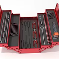 Hardware Tools Set in Red Open Toolbox with Wrenches Screwdrivers Pliers and Sockets 3d model