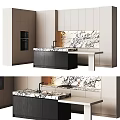 Modern Kitchen Interior Design With Marble Backsplash Island Countertop And Cabinets