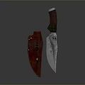 Hunting Knife With Red Decorative Sheath Brown Handle And Metallic Blade