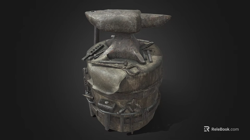 Vintage Industrial Equipment Featuring Anvil With Attached Tools On Metal Base 3d model 