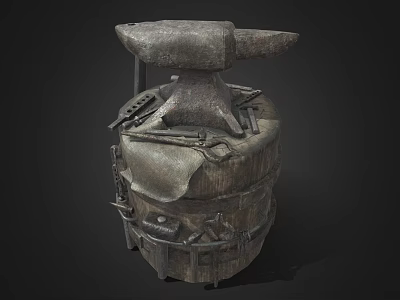 Vintage Industrial Equipment Featuring Anvil With Attached Tools On Metal Base 3d model