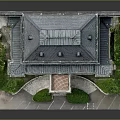 Scenic View of Yellow Classical Building With Gray Roof Symmetric Shrubs and Small Trees