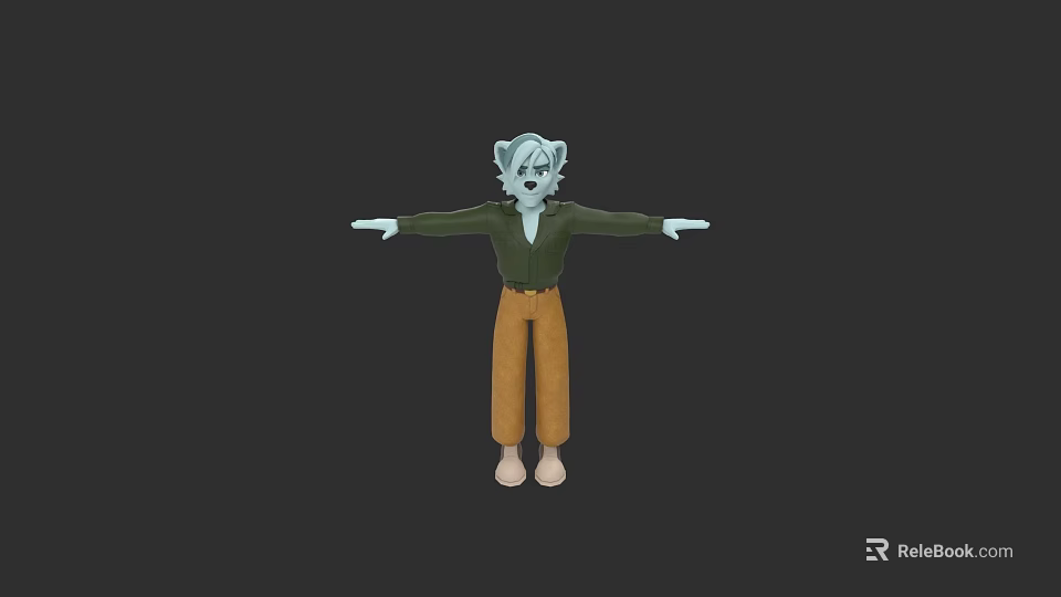 Game and Movie Character With Light Blue Hair Green Top Brown Pants And Outstretched Arms 3d model 