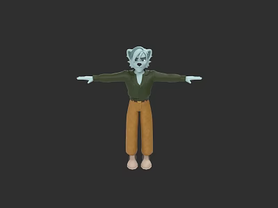 Game and Movie Character With Light Blue Hair Green Top Brown Pants And Outstretched Arms 3d model