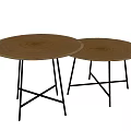 Two Piece Modern Coffee Tables With Round Wooden Top And Black Metal Cross Legs