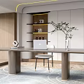 Modern Study Bookshelf Bookcase Desk and Chair Decorative Cabinet 3d model
