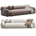 Modern Sectional Sofas Brown Beige with Patterned Brown Blankets Rounded Armrests Plush Living Room Design 3d model