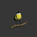 Colorful Bird With Yellow Body Blue Face Black White Head Perched On Wooden Branch