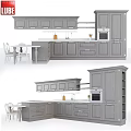 Gray Modern Kitchen Cabinets Interior With Island Counter Dining Table And Chairs