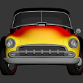 Striking Vintage Classic Car With Black Yellow Red Flame Design Exterior