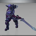 Mythical Creature Like Character Wearing Purple Blue Armor Holding Sword And Helmet