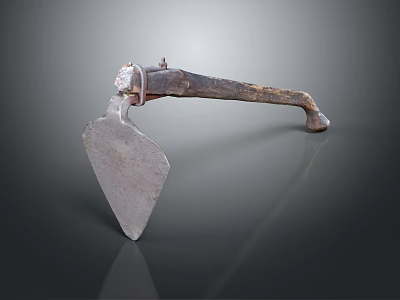 Rustic Agricultural Equipment Hand Hoe with Metal Blade and Wooden Handle 3d model
