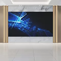 Modern Interior Background Wall With Blue Geometric Design Gold Vertical Frames And Marble Base 3d model