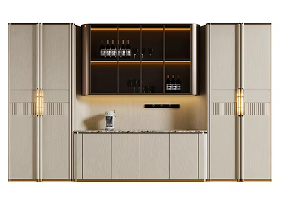 Large Capacity Luxury Sideboard Cabinet With Built In Wine Display And Warm Ambient Lighting 3d model