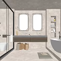 Modern Minimalist Bathroom With Double Mirrors Dual Vanity And Freestanding Bathtub