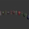 Various Colorful Decorative Weapons With Different Types Swords Shields And Ornate Designs