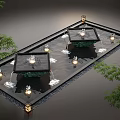 Elegant Square Water Fountain with Gentle Water Sprays Decorative Lighting and Green Plants