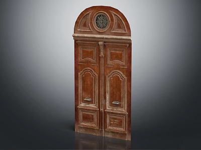 Solid Wood Double Door With Intricate Carved Patterns And Arched Lintel Top 3d model