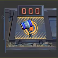 Sci Fi Scene With Metallic Structures Central Circular Platform Red Digital Display And Circular Devices