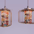 Traditional Chinese Lanterns With Golden Metal Frames And Colorful Decorative Patterns
