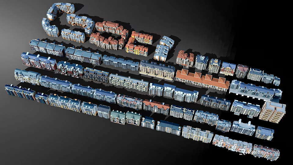 Row of Colorful Residential Buildings With Traditional Exteriors And Multiple Units 3d model 
