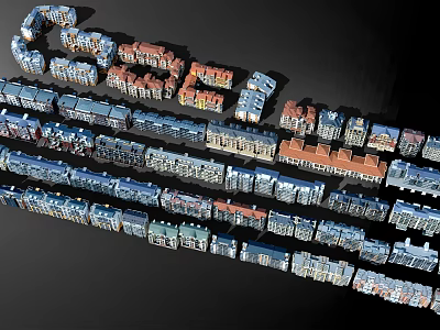 Row of Colorful Residential Buildings With Traditional Exteriors And Multiple Units 3d model