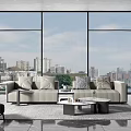 Modern Living Room Interior With Large Windows City View Sofa And Coffee Table
