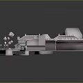 Traditional Architecture 3D Model With Sloped Roofs Pathway And Cherry Blossom Trees