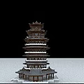 Ancient Chinese Pagoda Multi Story Traditional Wooden Architecture Ornate Eaves Cloudy Sky