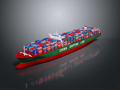 China Shipping Line Container Ship Model Featuring Colorful Containers And Green Red Hull 3d model