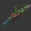 3D Rendered Naval Warship Model Featuring Detailed Deck Turrets Masts Blue Hull And Brown Bottom
