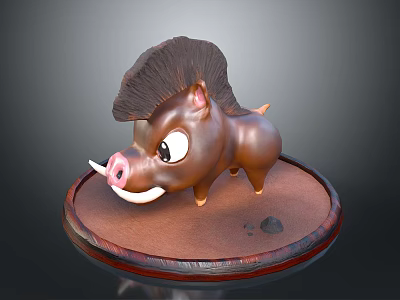 Cartoon Wild Boar Character 3D Model With Brown Bristles Big Eyes Tusks And Circular Base 3d model