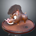 Cartoon Wild Boar Character 3D Model With Brown Bristles Big Eyes Tusks And Circular Base