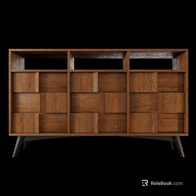 Modern Solid Oak Entryway Cabinet Sideboard With Multiple Drawers And Open Compartments 3d model