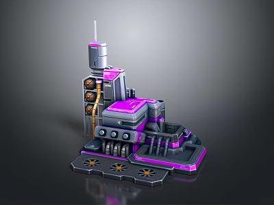 Futuristic Purple And Gray Metallic Mechanical Structure With Tower Platform Gear Like Elements 3d model