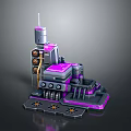 Futuristic Purple And Gray Metallic Mechanical Structure With Tower Platform Gear Like Elements