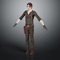 Detailed Red Haired 3D Character Model In Dark Overalls With Brown Boots And Black Gloves
