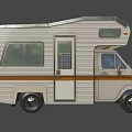 White Camper Van With Brown Stripes Windows And Roof Top Section