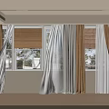 Beige and White Linen Curtains with Roller Blinds and Natural Light in Bright Interior