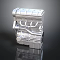 Silver Engine Model With Detailed Pipes And Mechanical Components On Dark Reflective Background