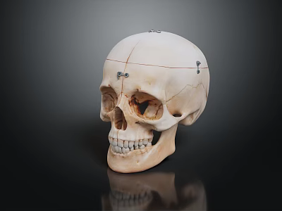 Detailed Educational Human Skull Model With Anatomical Markings And Reflected Surface 3d model