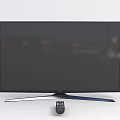 Tech Exhibition Hall Showcasing Modern Smart TV With Blue Stand And Remote Control
