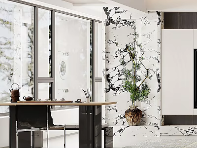 Modern Tea Room, Tea Table, Tea House, Office, Negotiation Room, View Wall, Decorative Wall, Tree, Entrance 3d model