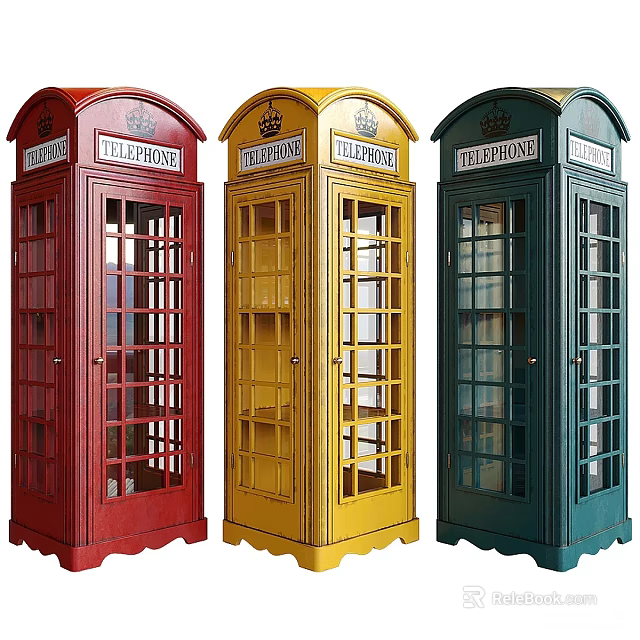Vintage Telephone Booths In Various Colors With Decorative Crown Top Design 3d model 