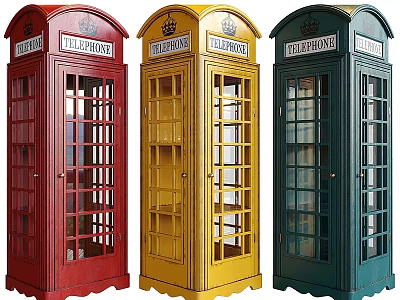 Vintage Telephone Booths In Various Colors With Decorative Crown Top Design 3d model