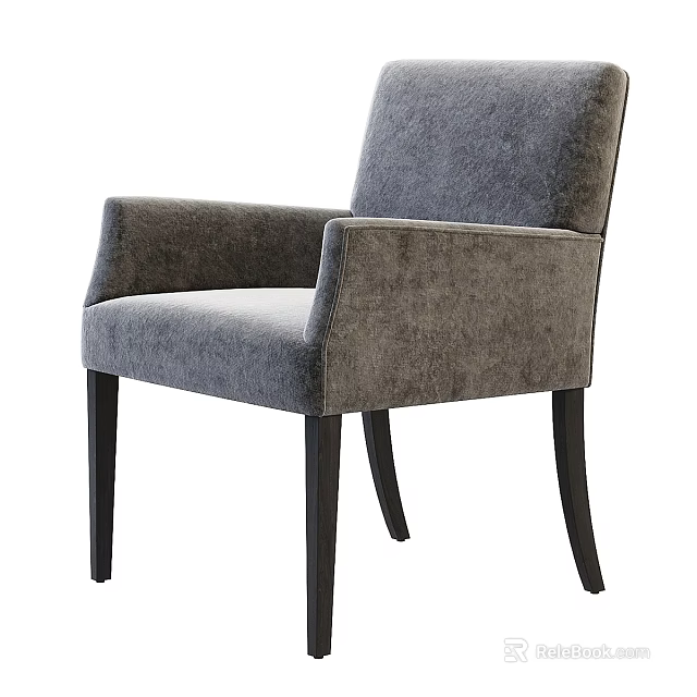 Modern Gray Upholstered Accent Chair With Armrests And Black Wooden Legs 3d model 