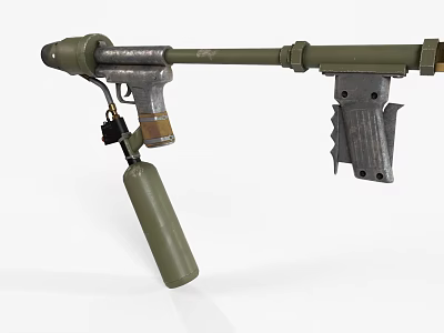 Military Flamethrower With Olive Green Body And Attached Fuel Tank 3d model