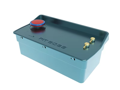 FITBOSS Electronic Device With Blue Case Red Button And Gold Connectors 3d model