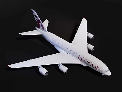 Qatar Airlines Passenger Airplane With White Body Four Engines And Red Tail Design 3d model